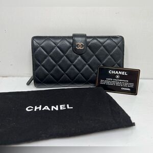CHANEL Matelasse Timeless Classics Bifold Long Wallet Lamb Skin Black Authentic